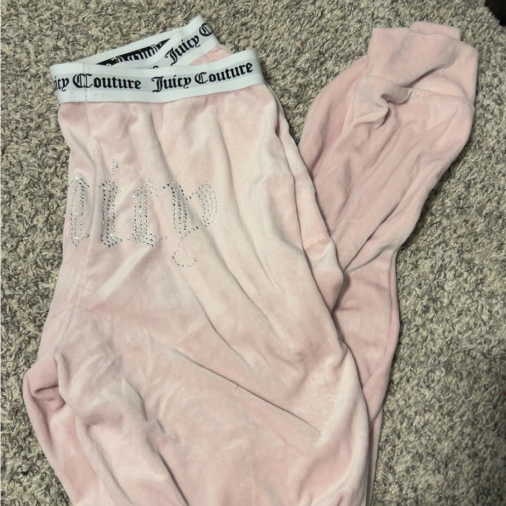 Juicy Couture Light Pink Velour Lounge Pants with Rhinestone Logo